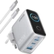 Мережевий зарядний пристрій Anker GaN Charger 100 W, 2xUSB-C, 1xUSB-A, Display Silver (B121BG41) + кабель USB Type-C ( 16689 ) - изображение 1