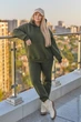 Теплый женский спортивный костюм на флисе оверсайз качественный зимний трехнить пенье утепленный с капюшоном хаки 52/54 - изображение 1