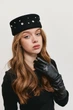 Шерстяная шляпа таблетка с круглой тулией расшитая камнями SPARKLE черная - изображение 4
