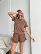 Жіночий домашній костюм з рюшами (футболка+шорти) Uaclothes 50-52 Капучино (like36903-173301358) - изображение 6