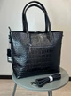 Сумка жіноча чорна із натуральної тисненої шкіри 7113 - изображение 2