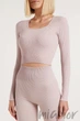 Tоп-лонгслив в рубчик с длинным рукавом Giulia CROP TOP RIB BURNISHED LILAC One Size Розовая пудра - изображение 1