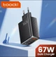 Сетевое зарядное устройство Toocki GAN 67-65W (2 Type-C + 1 USB) Display - изображение 1