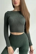 Кроп-топ в рубчик з довгими рукавами INSECRET CROP TOP RIBBED KHAKI S/M Хакі - зображення 1
