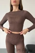 Кроп-топ в рубчик с длинными рукавами INSECRET CROP TOP RIBBED DEEP TAUPE L/XL Тауп - изображение 1