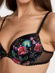 Комплект Victoria’s Secret Floral Embroidery Push-Up Bra(бюстгальтер +трусики) прикрашений яскравою квітковою вишивкою на напівпрозорій сітці,Чорний з різнобарвним 80D-M - изображение 4