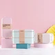 Ланч бокс Еко 800 ml дворівневий контейнер для їжі з ложкою і виделкою, рожевий - зображення 8