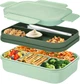Большой ланч-бокс Bento Max 2000 мл: 2 яруса, 8 отсеков и столовые приборы, зеленый - изображение 1