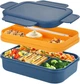 Большой ланч-бокс Bento Max 2000 мл: 2 яруса, 8 отсеков и столовые приборы, синий - изображение 1