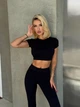 Спортивный женский костюм Hot с имитацией белья для фитнеса и йоги (кроп-топ футболка + леггинсы) c двойным Push Up Однотонный XS-S Черный (JB01_HOTS) - изображение 3