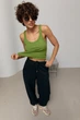 Однотонна трикотажна майка в рубчик - зелений цвет, ONE SIZE - изображение 5
