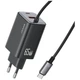 Сетевое зарядное устройство Usams JC Series PD/QC 65W USB-C | USB-A with Built-In USB-C Cable Black (CC266TC01) - изображение 1