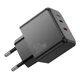 Мережевий зарядний пристрій Hoco CS16A 20W 1USB-C 1Lightning чорний для швидкого заряджання 100-240V - зображення 6