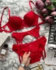 Комплект с вышитым кружевом, красный, S(70С) - изображение 3