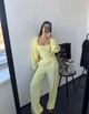 Стильный велюровый спортивный костюм женский тройка (боди, штаны, кофта) 44-46 лимонный (желтый) - изображение 5