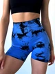 Шорти з пуш ап спортивні жіночі для фітнесу, безшовні, Tie-Dye, (синьо-чорний), S - зображення 1