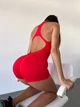 Женский спортивный комбинезон для фитнеса на молнии шортиками, Shadow Fit, (красный), S - изображение 7