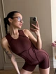 Женский спортивный комбинезон для фитнеса укороченный с открытой спинкой и швами, Sculpt Curve, (шоколад), S - изображение 5