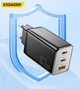 Зарядний пристрій Essager 67W GAN 2 x Type-C + USB-A Black - зображення 1