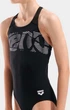 Купальник слитный для девушек Arena GRAPHIC SWIMSUIT V BACK черный, белый Дит 128 см - изображение 3