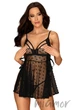 Прозрачный бебидолл с открытым бюстом и трусиками Obsessive Heartia babydoll S/M Черный - изображение 1