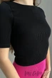 Футболка кроп-топ в рубчик InSecret Crop T-Shirt Ribbed Black S/M Черная - изображение 3