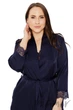 Халат сатиновый большого размера Mona Satin Robe Lace Navy 5XL Темно-синий - изображение 2