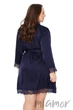 Халат сатиновый большого размера Mona Satin Robe Lace Navy 5XL Темно-синий - изображение 3