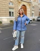 Куртка с капюшоном весна осень большого размера 60-62 Голубой - изображение 2