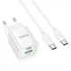 Мережевий зарядний пристрій 20W HOCO C147A Charm швидка зарядка PD3.0+QC3.0 charger два порти USB-A + Type-C + кабель Type-C to Type-C (6942007630290) White - зображення 1