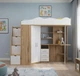 Кровать-чердак детская LofTerno Head Binky ДС37А 2332x1800x832 Дуб крафт золотой/Белый супермат (МДФ) (Left) - изображение 2
