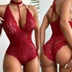 Кружевной боди из спандекса на завязках с чокером L-XL бордовый (4/53) - изображение 2