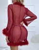 Шикарный кружевной халат с перьями S бордовый (220/32) - изображение 3