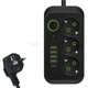 Подовжувач мережі c USB, 3 розетки 220 В, 4 USB, Type-C, Перенесення з кнопкою, 3 метри, Чорний - зображення 5