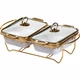 Фарфоровый мармит на 2 секции 1л с подогревом белый для сервировки блюд 40x28x14см - изображение 5