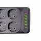 Мережевий фільтр подовжувач 5 м 6 розеток 4 USB 2 Type-C 2500 Вт чорний термостійкий ABS-пластик - зображення 5