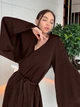Женский шелковый короткий халат с поясом широкие рукава клеш Коричневый S - изображение 6