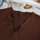 Женский шелковый короткий халат с поясом широкие рукава клеш Коричневый S - изображение 9
