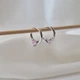 Серебряные серьги Кольца 10 мм Сердце с Розовым камнем серебро 925 пробы Родированное вс707р 1.39г - изображение 5