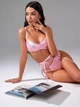 Комплект женского нижнего белья Barbie атласный набор бюстгальтер трусики пояс с оборками и подтяжками розовый S - изображение 4