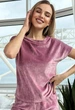 Велюрова жіноча піжама футболка і шорти, фуксія, M 44-46 - зображення 5