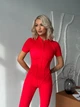 Спортивный женский комбинезон Zip Premium с акцентными силуэтными швами и коротким рукавом Открытая спина Без пуш-ап XS-S Красный (ZIP150RedS) - изображение 4