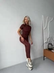Спортивный женский комбинезон Zip Premium с акцентными силуэтными швами и коротким рукавом Открытая спина Без пуш-ап M Шоколад (ZIP150ChocoM) - изображение 8