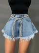 Шорти жіночі джинсові Liana 4-036 розкльошені A-силует з бахромою та поясом 29 блакитні - зображення 7