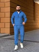 Чоловічий костюм з мікровельвету кофта на блискавці та штани джинсовий блакитний 2XL ST1069 - изображение 3