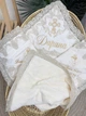 Крыжма для девочки с метрикой Family Tradition велюровая махра плюш с вышивкой и кружевом 100х100 см белая Ангельский образ - изображение 2
