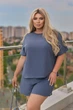 Летний легкий женский костюм шорты и футболка больших размеров прогулочный из жатки 50-52, Графит - изображение 1