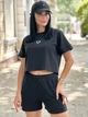 Летний трикотажный женский костюм с шортами и укороченной футболкой 46-48, Черный - изображение 1