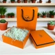 Комплект подарочный пакет Hermes и коробка Hermes, размер 145х145 мм, оранжевый цвет, стильный набор для подарков - изображение 4