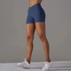 Спортивные женские короткие шорты Soft SQ с перекрестным поясом и эффектом push up для фитнеса, йоги, танцев Бесшовные с утяжкой Однотонные M Темно-синий (SQSH02M) - изображение 5